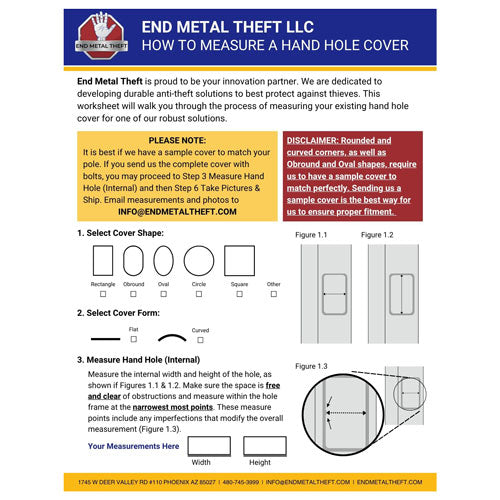 Hand Hole Cover Measuring Worksheet