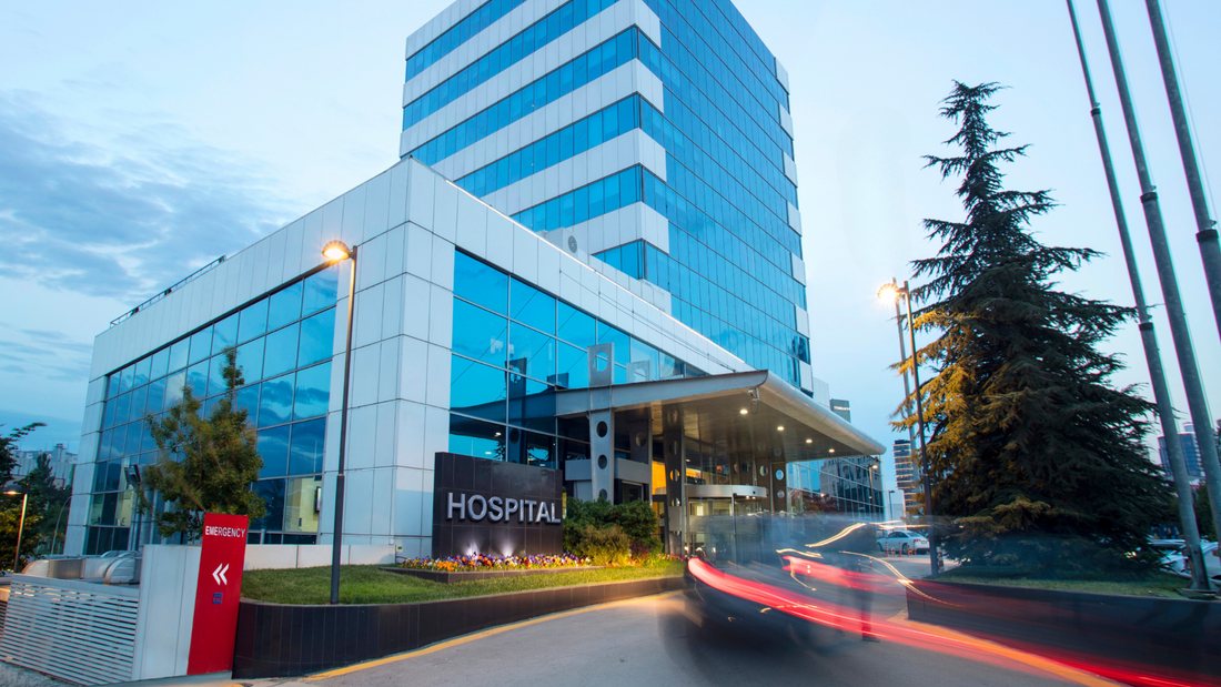 Hospital building at dusk