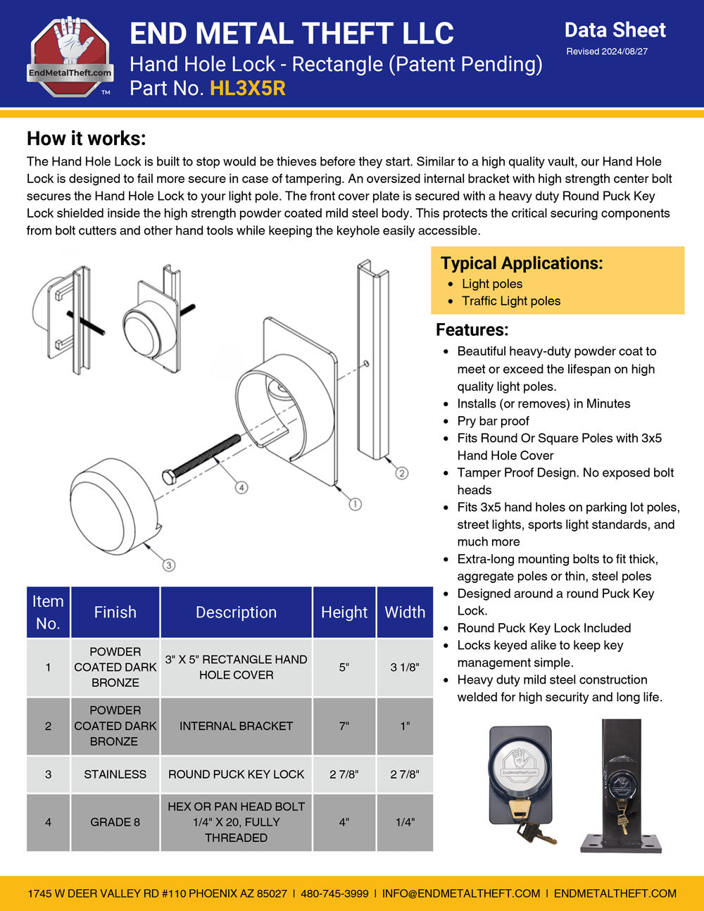 Hand Hole Cover Lock - Rectangle (3x5) - Patent Pending